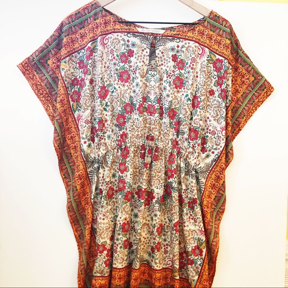 Zara TRF Floral Scarf Print Floral Dress Medium